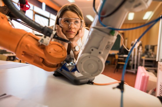 scientist and robot arm