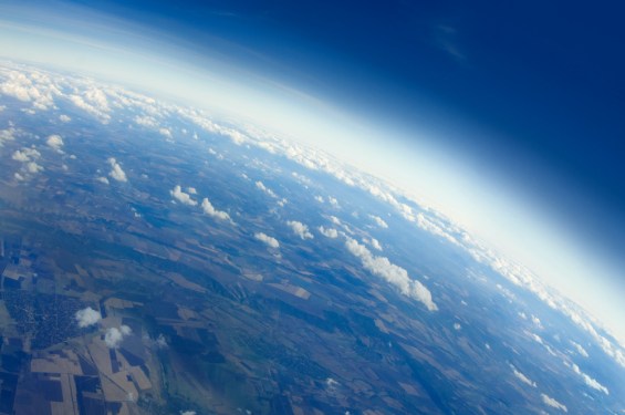 Earth's horizon pictured from a high altitude.