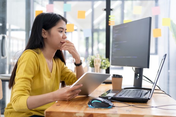 woman at desktop computer