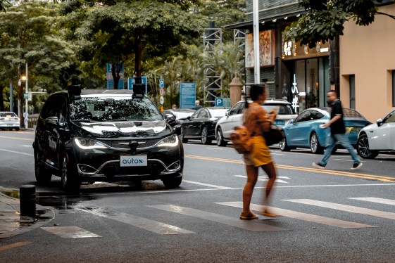 AutoX FCA Pacifica hybrid robotaxi on street