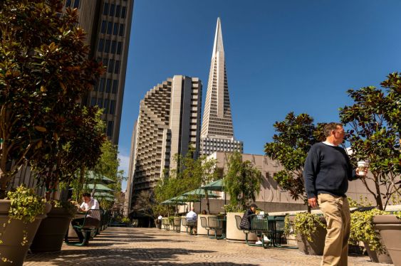 Pedestrians at the Embarcadero Center in San Francisco, California