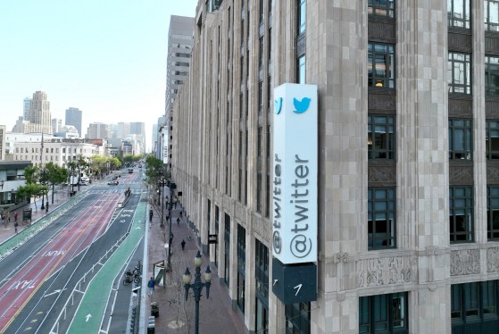 A photo of Twitter headquarters on Market Street in San Francisco, facing east