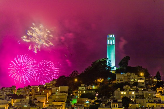 The 4th of July celebration in San Francisco with the Coit Tower in the foreground