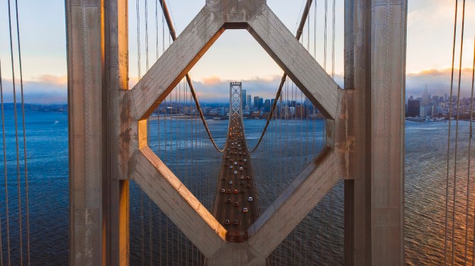 View of San Francisco through the Bay bridge