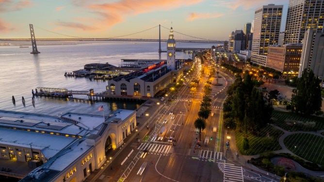 High quality stock photo looking at the Embarcadero in San Francisco. Once a busy port city, now supports tourism and is a top destination for tourism.