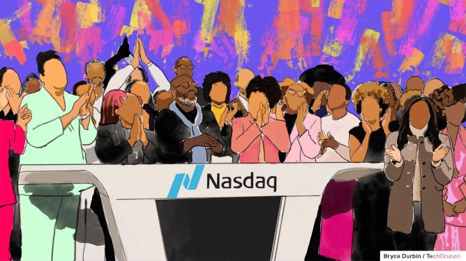 Illustration of Black founders ringing the Nasdaq bell