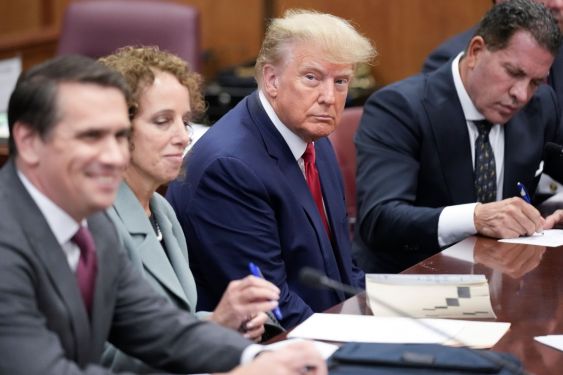 Donald Trump in court as he enters not guilty plea during April 4, 2023 arraignment