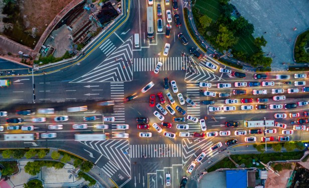 Traffic Jam at Night, Overhead View