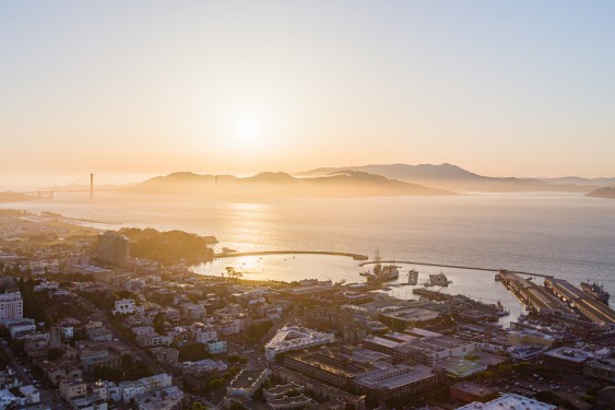 Aquatic Cove Maritime Park Golden Gate Bridge San Francisco Sunset