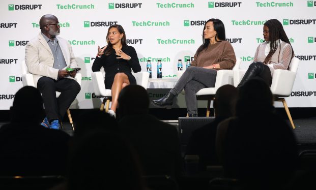 How Founders Should Approach the TAM Question at TechCrunch Disrupt 2023 in San Francisco, CA on September 20, 2023. L to R: Walter Thompson, Jomayra Herrera, Helen Min, Monique Woodard