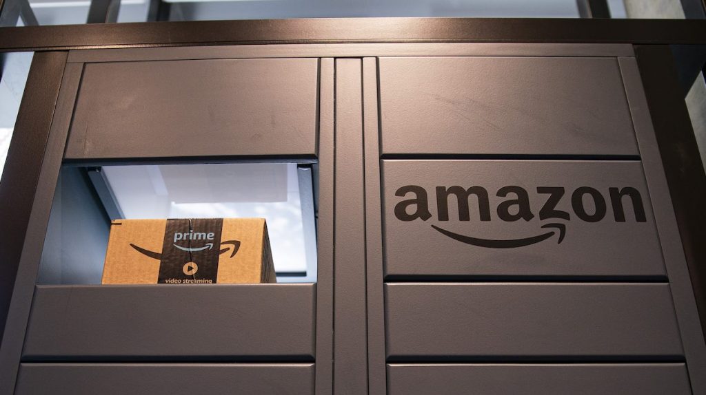 An Amazon package locker at the Amazon HQ2 campus