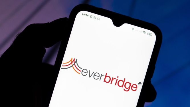 In this photo illustration the Everbridge logo seen displayed on a smartphone.