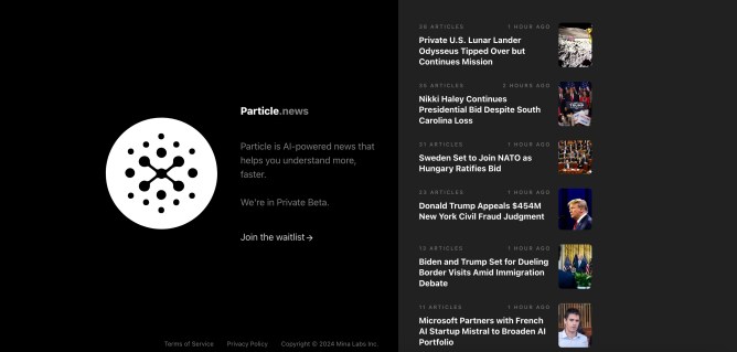 Particle news reader screen