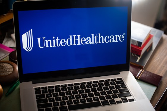 The United HealthCare Group Inc. logo on a laptop computer arranged