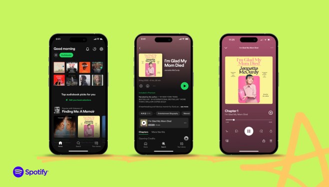 Spotify audiobooks displayed on smartphone screens