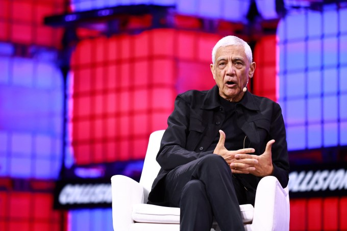 a close-up photo of Vinod Khosla at the Collision conference.