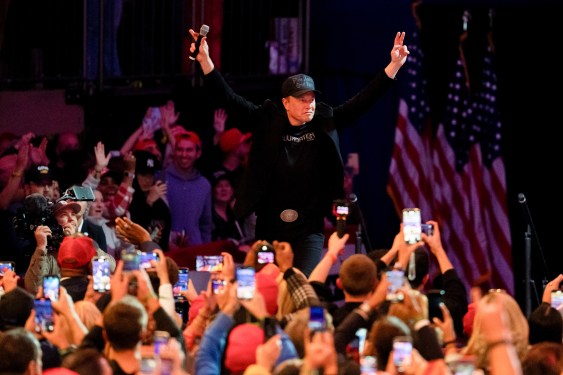 Elon Musk, chief executive officer of Tesla Inc., arrives for a campaign event with former US President Donald Trump, not pictured, at Madison Square Garden.