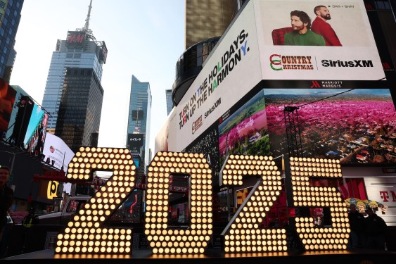 The 2025 New Year’s Eve numerals are seen on display in Times Square on December 18, 2024