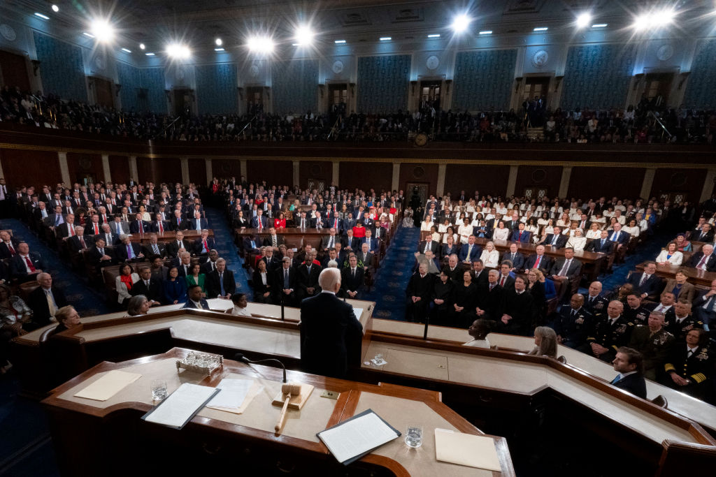 President Joe Biden delivers the annual State of the Union address before a joint session of Congress on March 7, 2024, in Washington, D.C. (Photo by Alex Brandon-Pool/Getty Images)