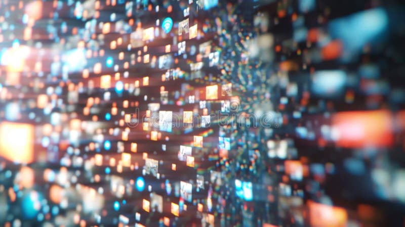 Abstract Digital Data Stream with Blurred Lights, Generative AI stock photo