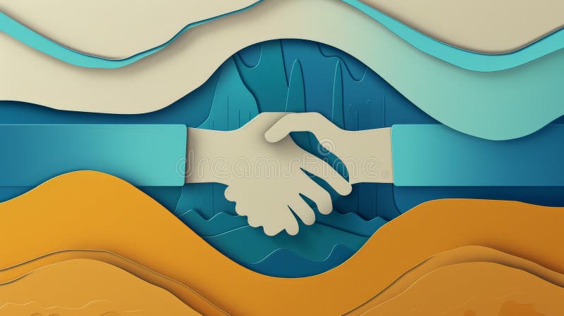 Abstract illustration of two hands shaking with a colorful background. Partnership and business agreement concept. Ideal royalty free stock image