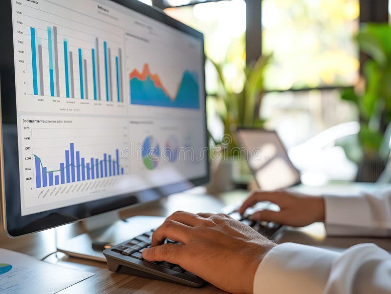 A close-up view of a professional analyzing financial data on a laptop, showcasing graphs and charts for business insights. AI generated. A close-up view of a professional analyzing financial data on a laptop, showcasing graphs and charts for business insights. AI generated