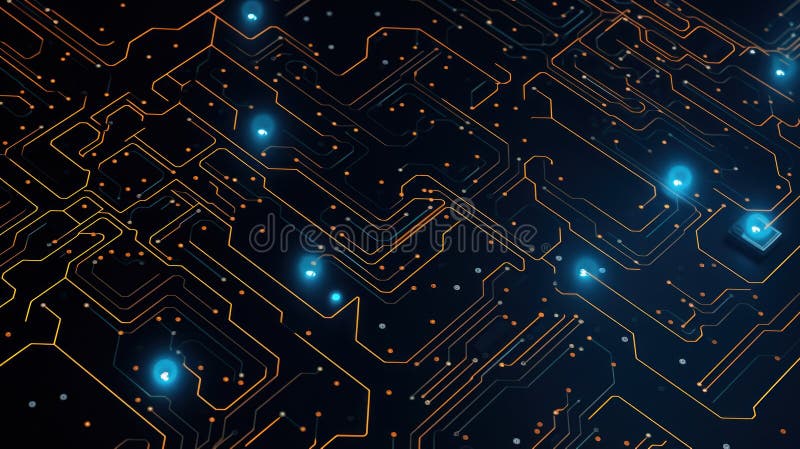 Artificial Intelligence Circuitry Pattern Background. Futuristic AI-themed background with glowing circuitry and stock illustration