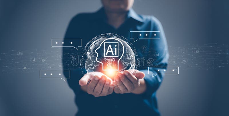 Chatbot Chat with AI, Artificial Intelligence. Businesswoman using technology smart robot AI, artificial intelligence by enter stock photography