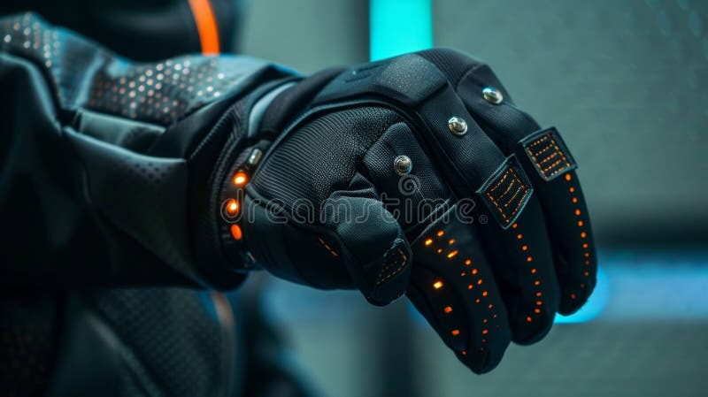 A closeup of a smart glove with conductive threads enabling touchscreen use without removing the gloves showcasing the royalty free stock photo