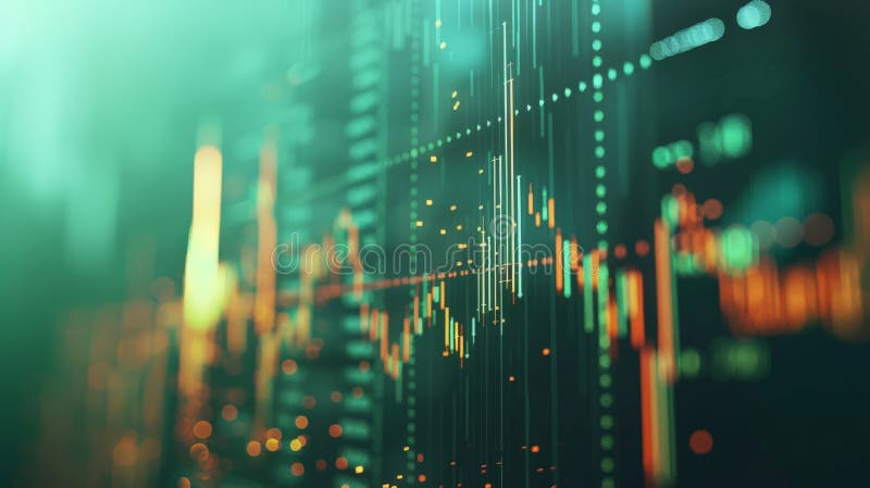 Dynamic digital stock market data with illuminated graphs and numbers in a green hue. Ideal for financial presentations and market analysis. AI generated