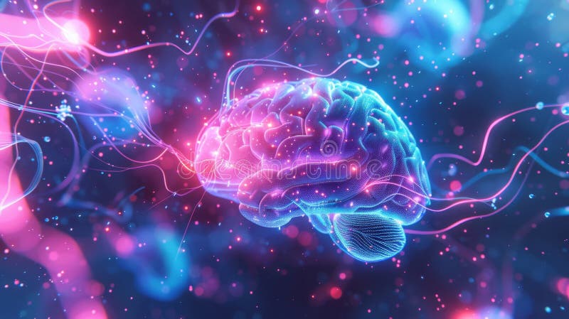 Futuristic Brain with Neural Connections, Generative AI royalty free stock photo