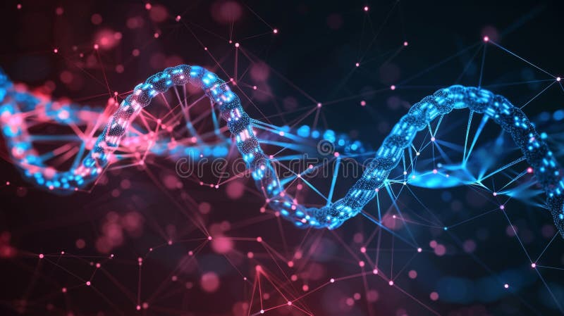 Futuristic DNA Strand with Digital Connections, Generative AI stock photos