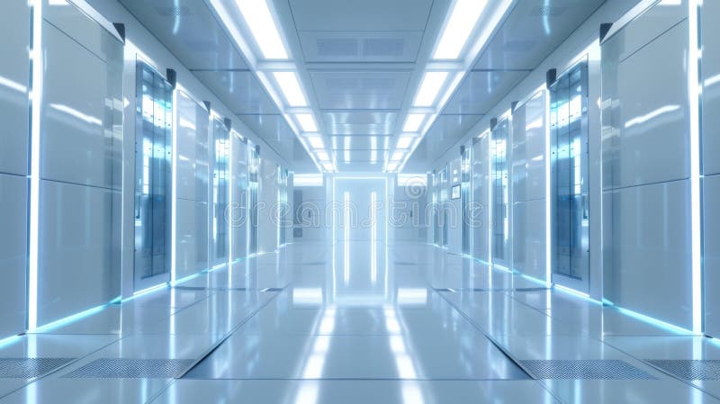 Futuristic High-Tech Corridor with Neon Lights, Generative AI stock photo