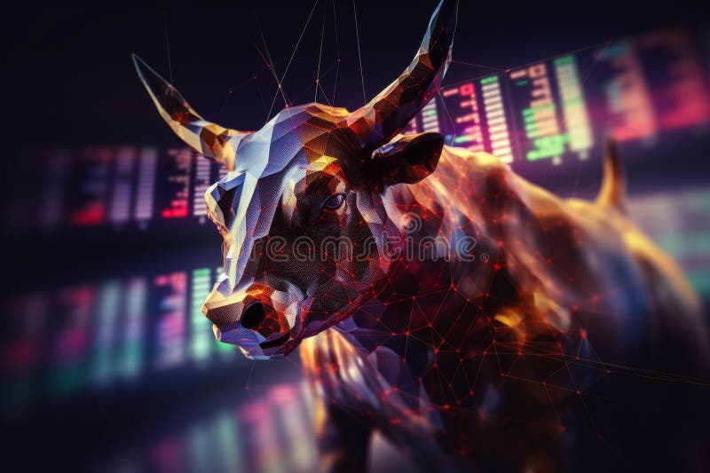 Geometric Bull Sculpture Symbolizing Stock Market Growth. Generative AI royalty free stock photography
