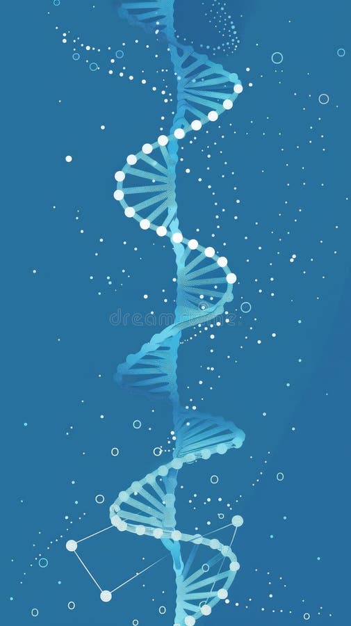 Illuminated blue DNA strand with abstract particles. High-tech concept for genetic research and biotechnology stock illustration