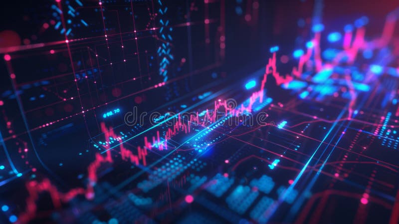 This image depicts a futuristic and dynamic visualization of financial data with neon colors and complex graphs, ideal for illustrating advanced technology, finance, stock markets, data analysis, and more. Designers and marketers can use this image in presentations, websites, advertisements, and educational materials to convey modern financial concepts and the impact of technology on finance. AI generated. This image depicts a futuristic and dynamic visualization of financial data with neon colors and complex graphs, ideal for illustrating advanced technology, finance, stock markets, data analysis, and more. Designers and marketers can use this image in presentations, websites, advertisements, and educational materials to convey modern financial concepts and the impact of technology on finance. AI generated