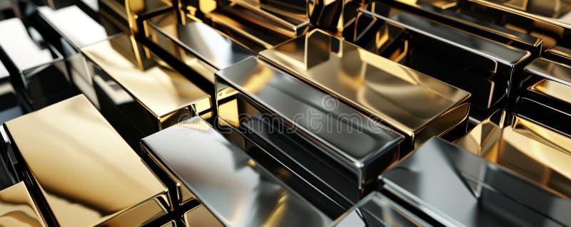 Elegant stacks of gold and silver bars create a luxurious abstract design with a modern twist stock image