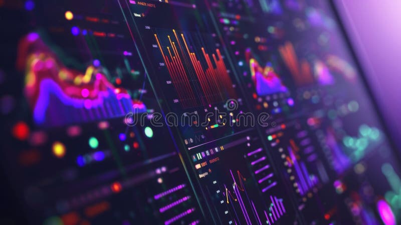 This image showcases a series of colorful and dynamic data visualizations, highlighted with vibrant neon lights. The graphs and charts are depicted in a futuristic style, emphasizing the power of modern data analytics and generative AI technology. AI generated. This image showcases a series of colorful and dynamic data visualizations, highlighted with vibrant neon lights. The graphs and charts are depicted in a futuristic style, emphasizing the power of modern data analytics and generative AI technology. AI generated