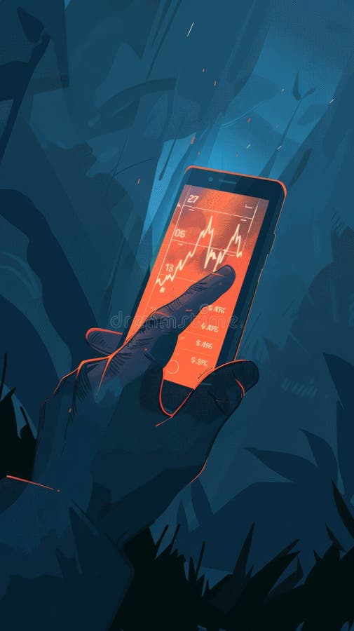 Late-night trading: Close-up of hands using a smartphone to monitor stocks in a dark setting royalty free stock images