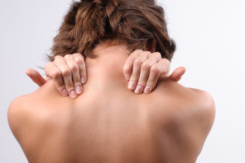 Woman with neck pain, stiffness or sports injury