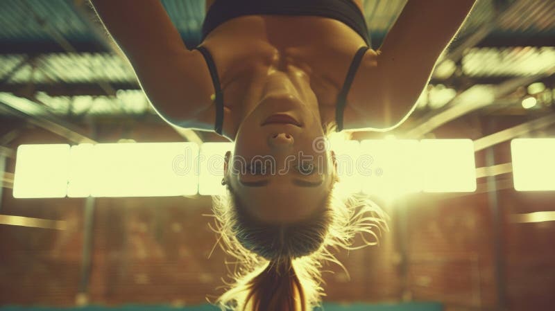 The poise and control of a gymnasts handstand showcased in a closeup shot stock images