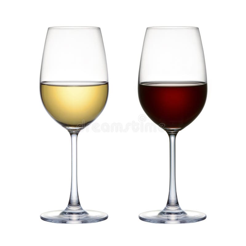 A glass of Red wine and a glass of white wine glass isolated on white background. A glass of Red wine and a glass of white wine glass isolated on white background