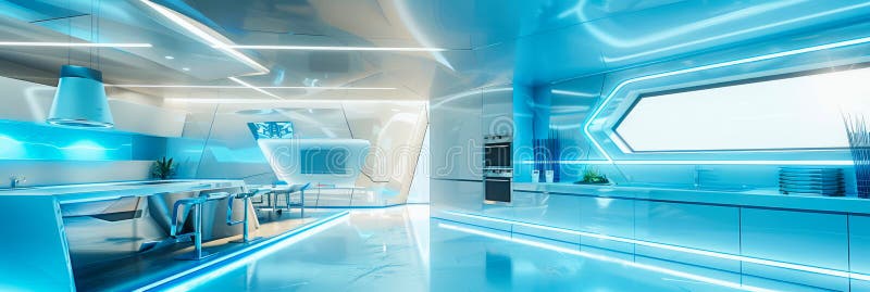 Ultra modern kitchen with smart appliances and high tech features futuristic lighting stock photos