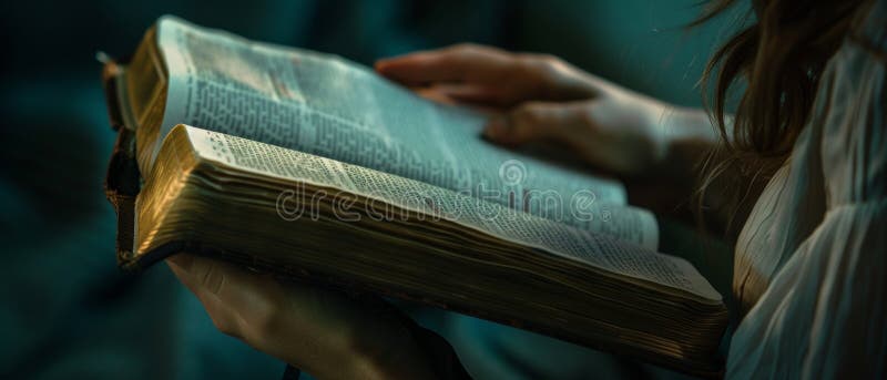 A woman reading the Holy Bible. A woman reading a book. stock image