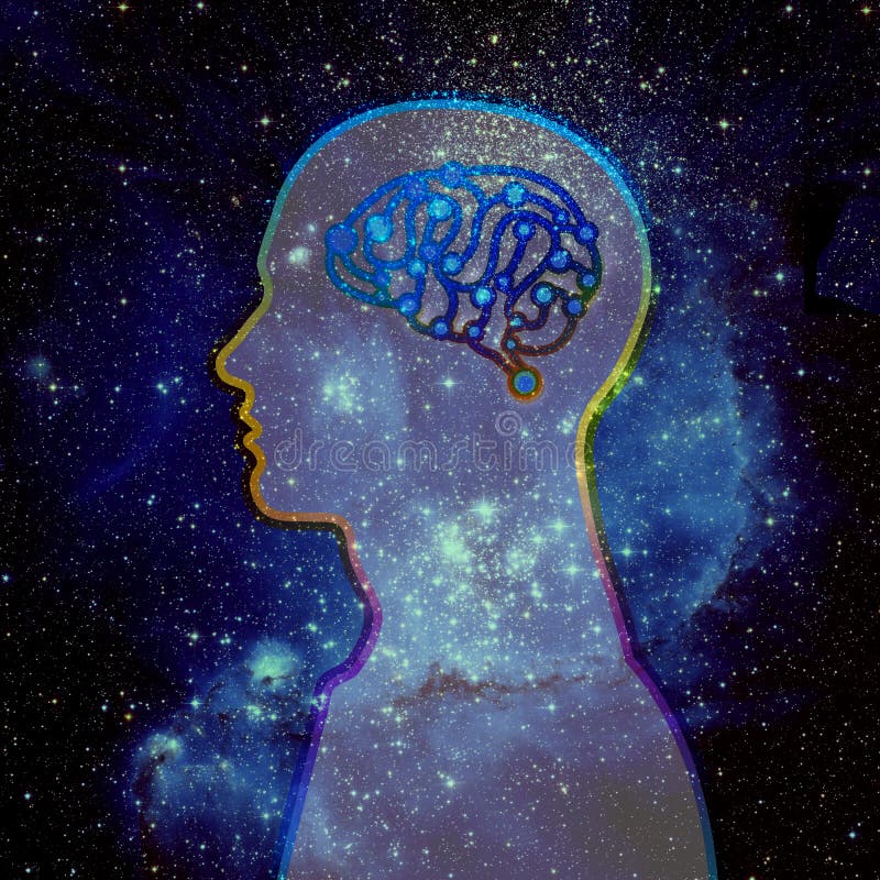 Human Brain and Universe on Space Star Background. Human Brain and Universe on Space Star Background