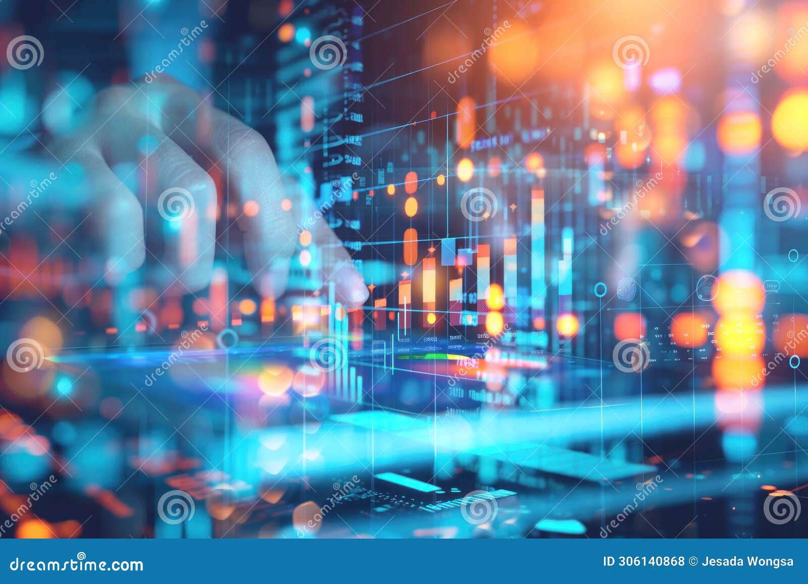 Person using a tablet analytics data with AI ,Abstract Technology Digital Background for management business KPI dashboard report with metrics ,Finance, operations, marketing AI generated