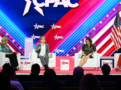 Moms for America Founder and President Kimberly Fletcher (center left) speaks at a Conservative Political Action Conference panel titled "Some Tuff Mutha" in March 2023 alongside anti-abortion activist Abby Johnson (center right), right-wing activist Sandy Rios (far left) and leader of the dark money anti-abortion group Concerned Women for America, Penny Nance (far right).