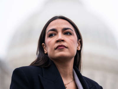 Rep. Alexandria Ocasio-Cortez attends a news conference outside the Capitol on November 19, 2024.