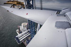 View from wind turbine looking down at maintenance ship. Vestas copyright.