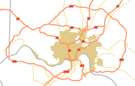 A simple map of Cincinnati's major thoroughfares